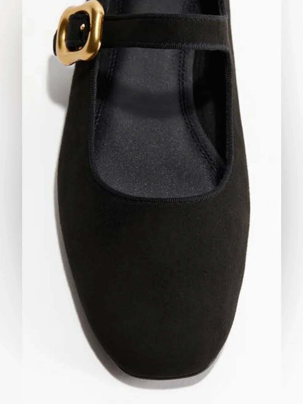 H&M Black Suede Mary Jane Flats with Gold Buckle size 11 NWT